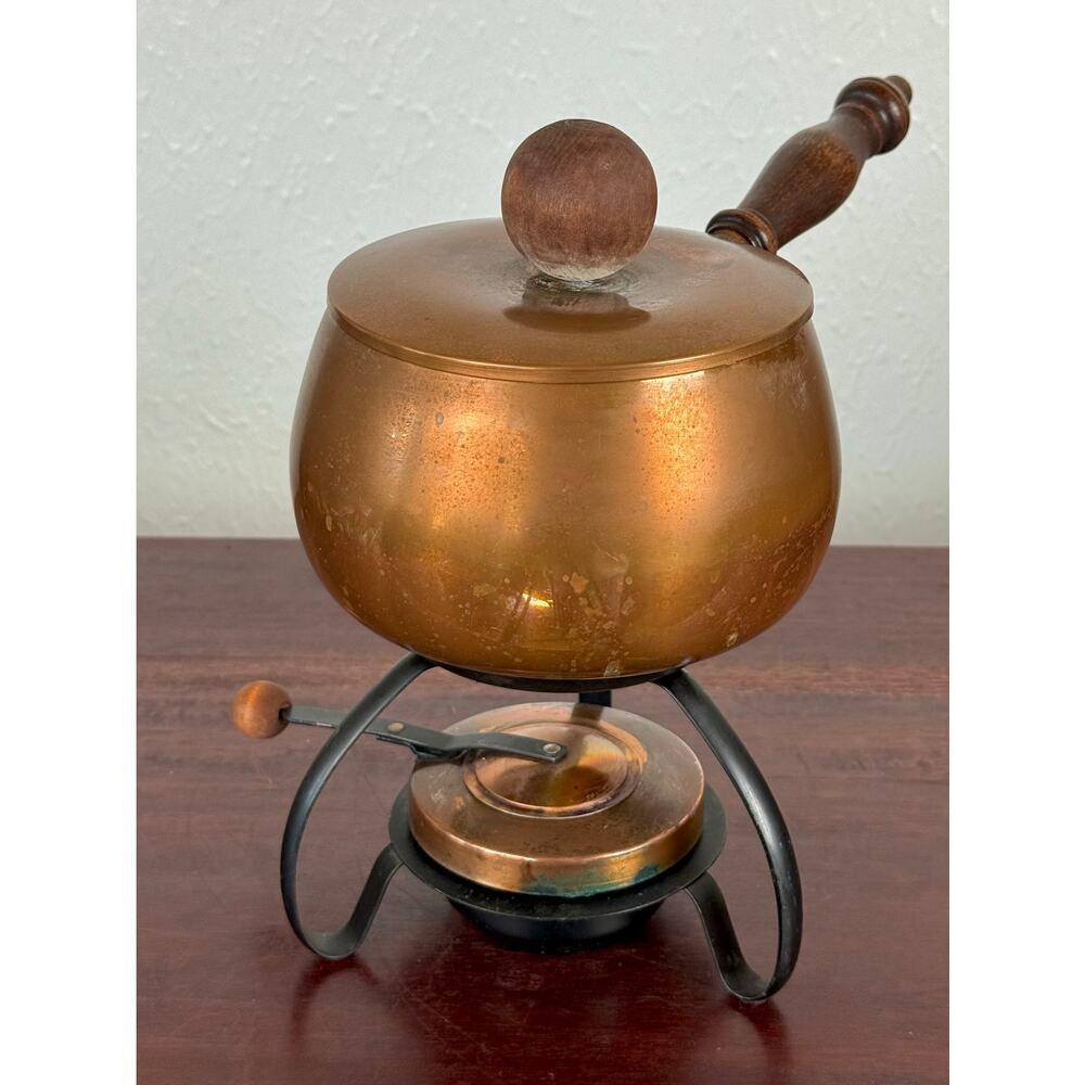 Copper Fondue Pot with Stand 1970s Tabletop Serveware
